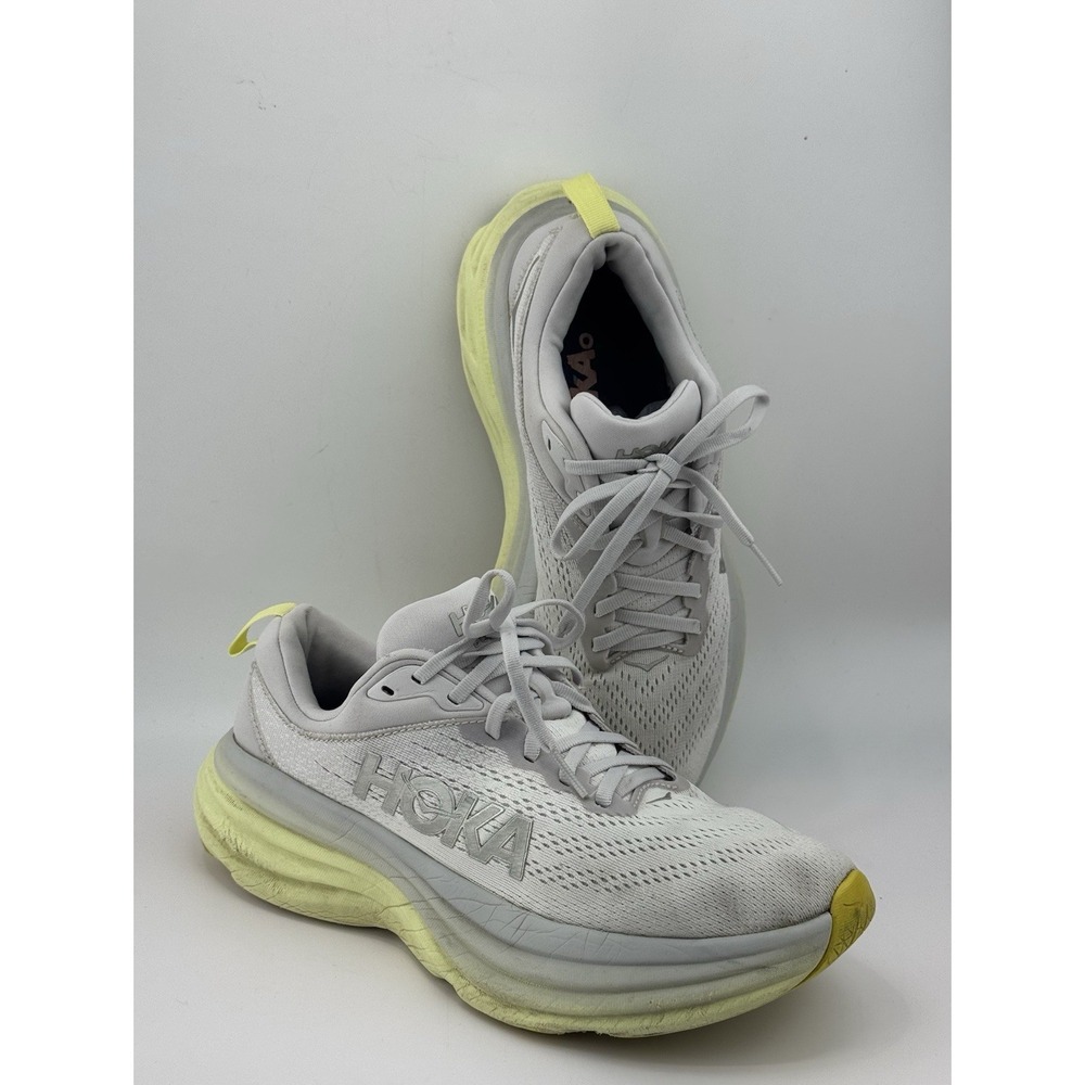 Hoka One One Bondi 8 Women's Shoes White Gray Yellow Running Jogging Size 8B - Picture 8 of 10
